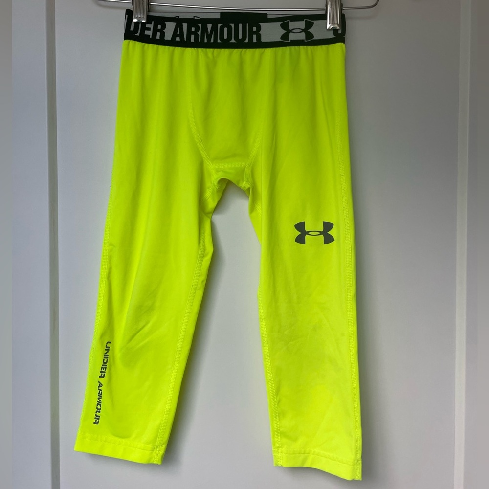 UNDER ARMOR Fitted Tights Shorter Length - Youth Small Neon Yellow